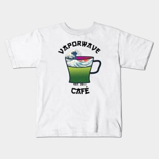 Vaporwave Aesthetic Great Wave Off Kanagawa Cafe Coffee Tea Kids T-Shirt